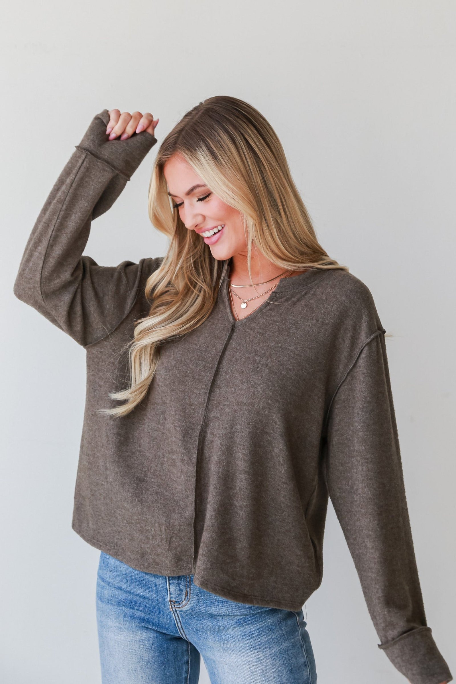 Aurora Olive Brushed Knit Top - DOORBUSTER