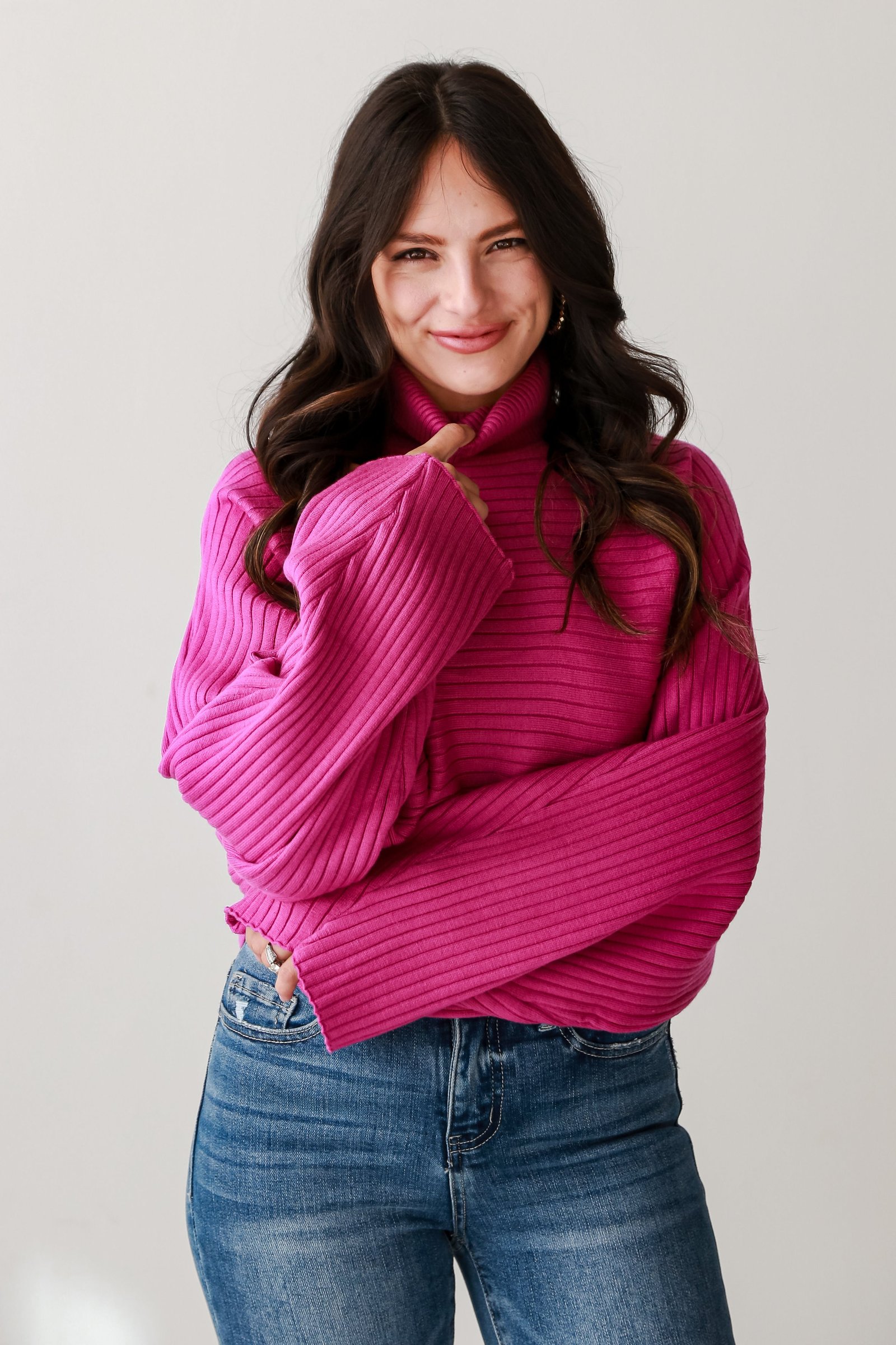 Posh Favorite Fuchsia Ribbed Turtleneck Sweater