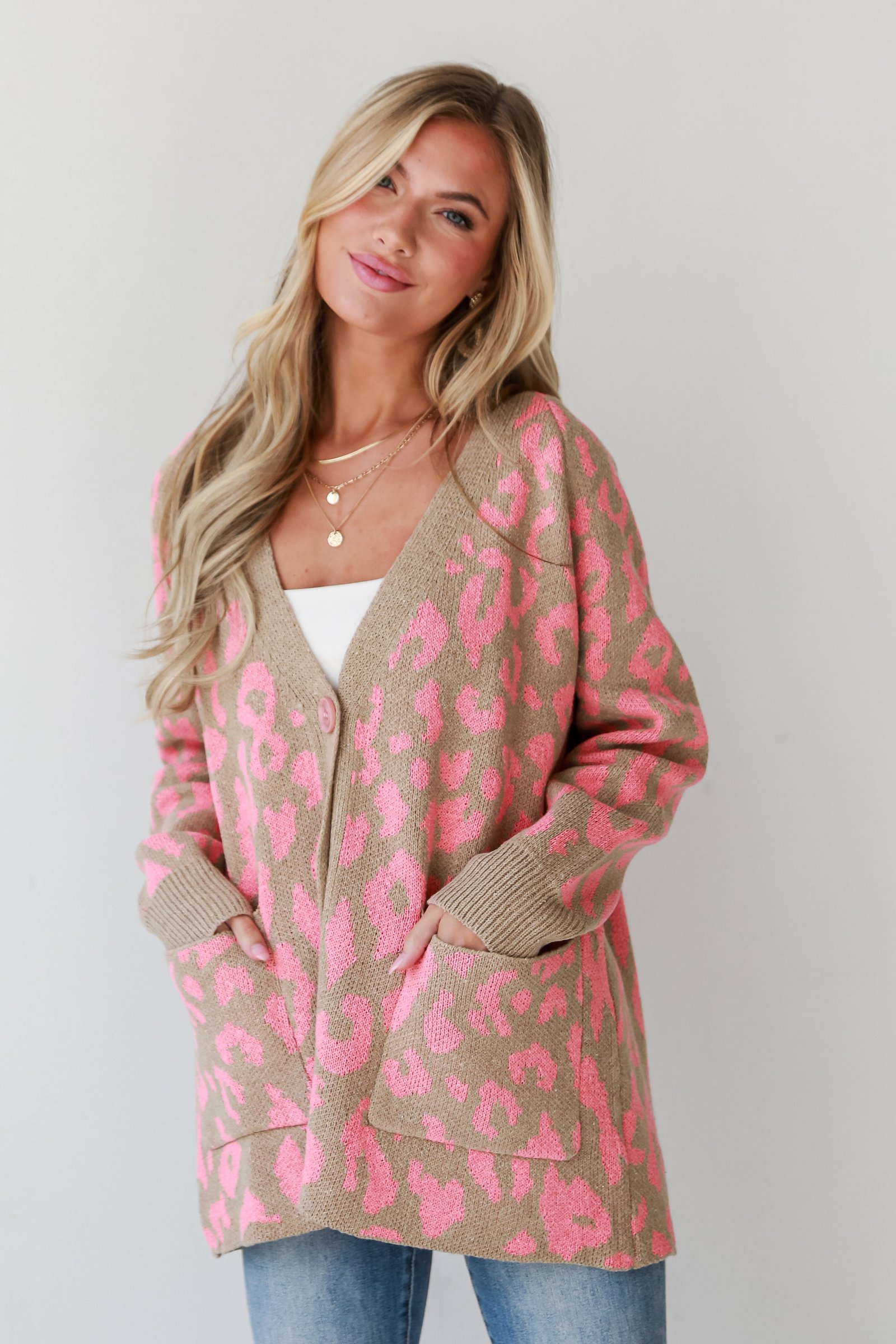 Fierce Darling Pink Leopard Sweater Cardigan